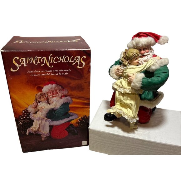Handcrafted Saint Nicholas Figurine With Child Resin & Fabric Mache Clothing - Picture 1 of 10